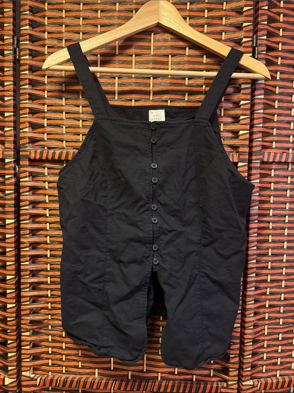 Relaxed Black Button-Front Tank Top